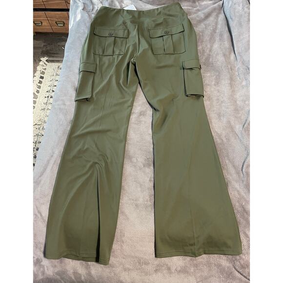 NWT Yoga Flare Leggings Women High Waisted Casual Pants Cargo 6 Pockets Green - Picture 12 of 14